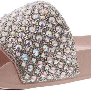 Skechers Women's Femme Cali  Luxe Foam Slides Rhinestones EUC Size 9